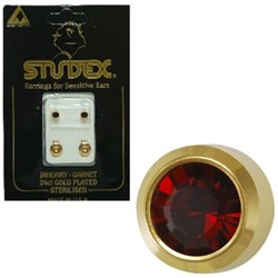 Birthstone Studs - Reg Bezel Gold - January / Garnet